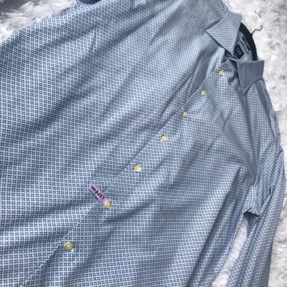 GAP Fitted Blue Checkered Button Down Dress Shirt - Picture 6 of 9